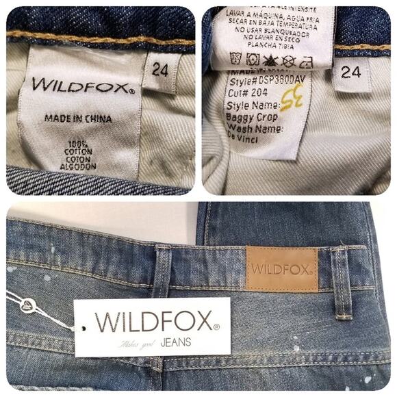 WILDFOX Relaxed Loose Baggy Crop Boyfriend Jeans Paint Splatter Size 24 - Picture 4 of 13